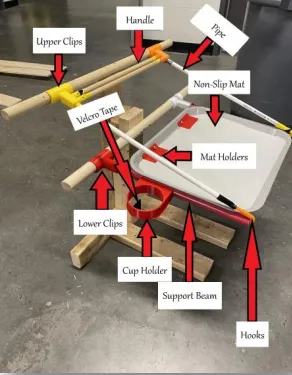 CAD diagram of the Mobilitray folding tray design