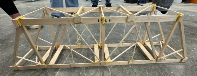 Balsa wood truss bridge built for load testing
